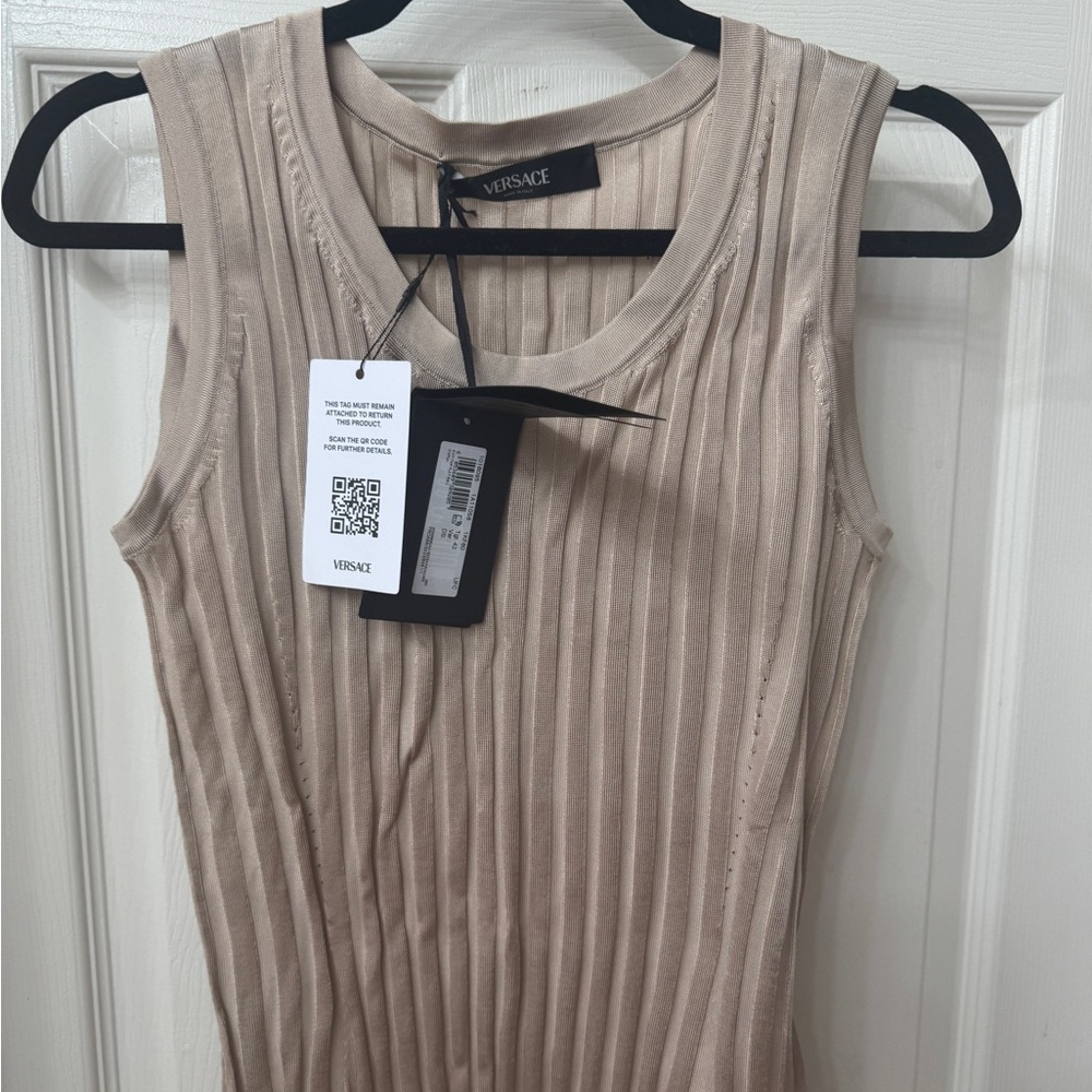 NEVER WORN, with box & tags attached- Versace Beige Ribbed Sleeveless Top